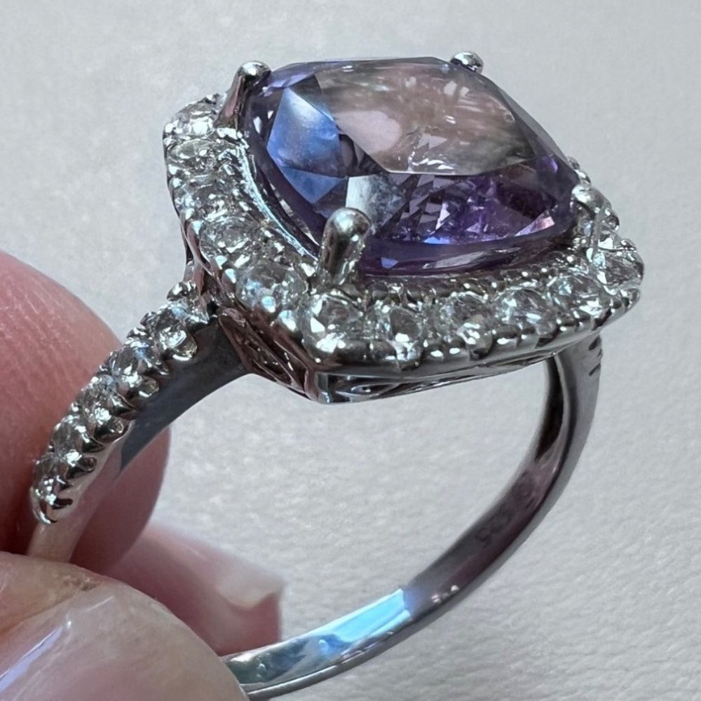 NWOT Sterling Silver Amethyst and White Topaz Ring, Size 10